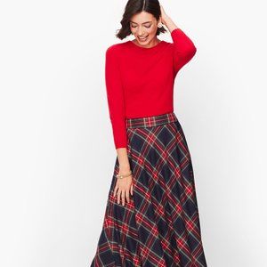 Talbots Navy and Red Plaid Midi Skirt